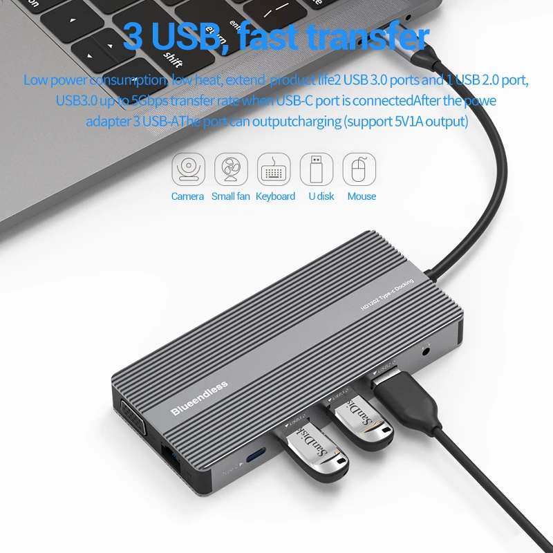  Ноутбук смарт-12 в 1 Usbc Hub адаптер 4K Hdmi совместимых с Pd зарядная док-станция несколькими портами Usb 3 Тип C