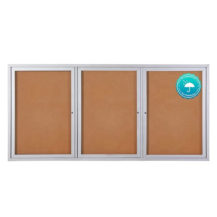 70x36 inches weather resistant enclosed bulletin board cork displays boards wall mounted notice board with three locking doors