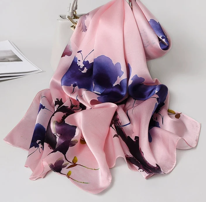 100% Silk Scarf Women Satin Printed Excellent Silk Scarf Bound Custom Printed Mulberry Silk Scarf
