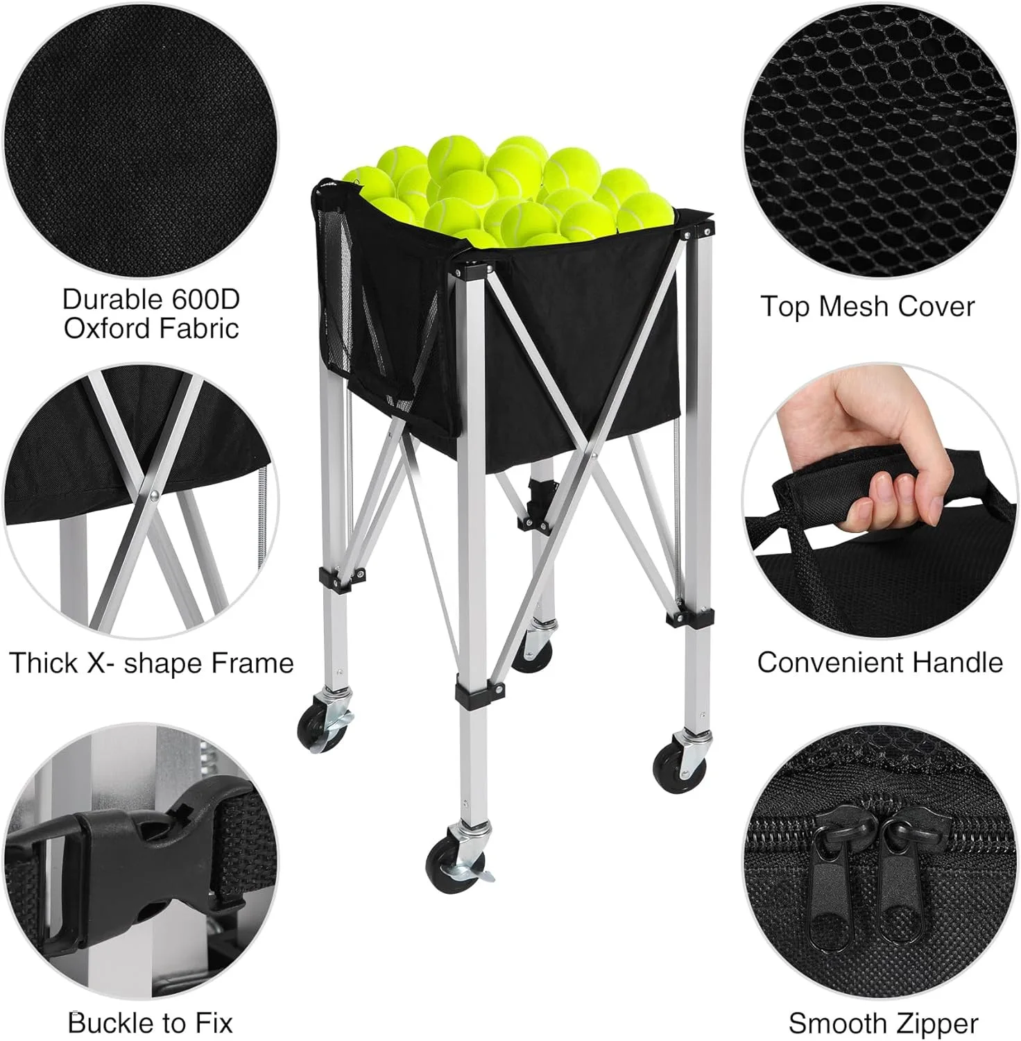 pick up basket tennis ball cart with Wheels foldable tennis ball hopper wholesale