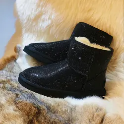 Handmade Crystal Warm Winter Boots Women Furry Snow Boots Bling Rhinestone Ankle Boots
