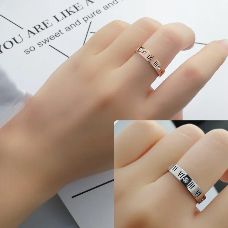 2021 Fashion Designs Couples Creative Jewelry Rose Gold 18K Roman Numerals Titanium Steel Ring With Diamonds