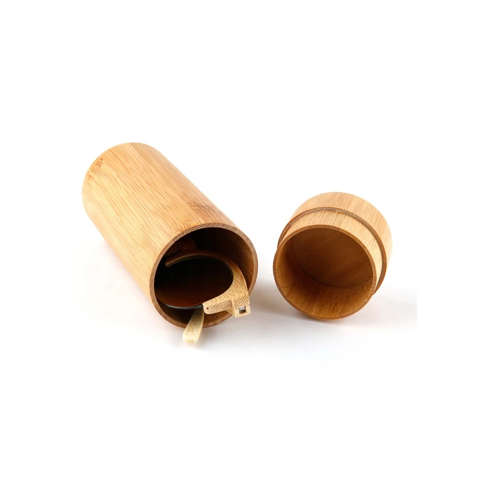 Custom ECO-friendly hard round Cylinder Tube Carbonized bamboo case for sunglasses