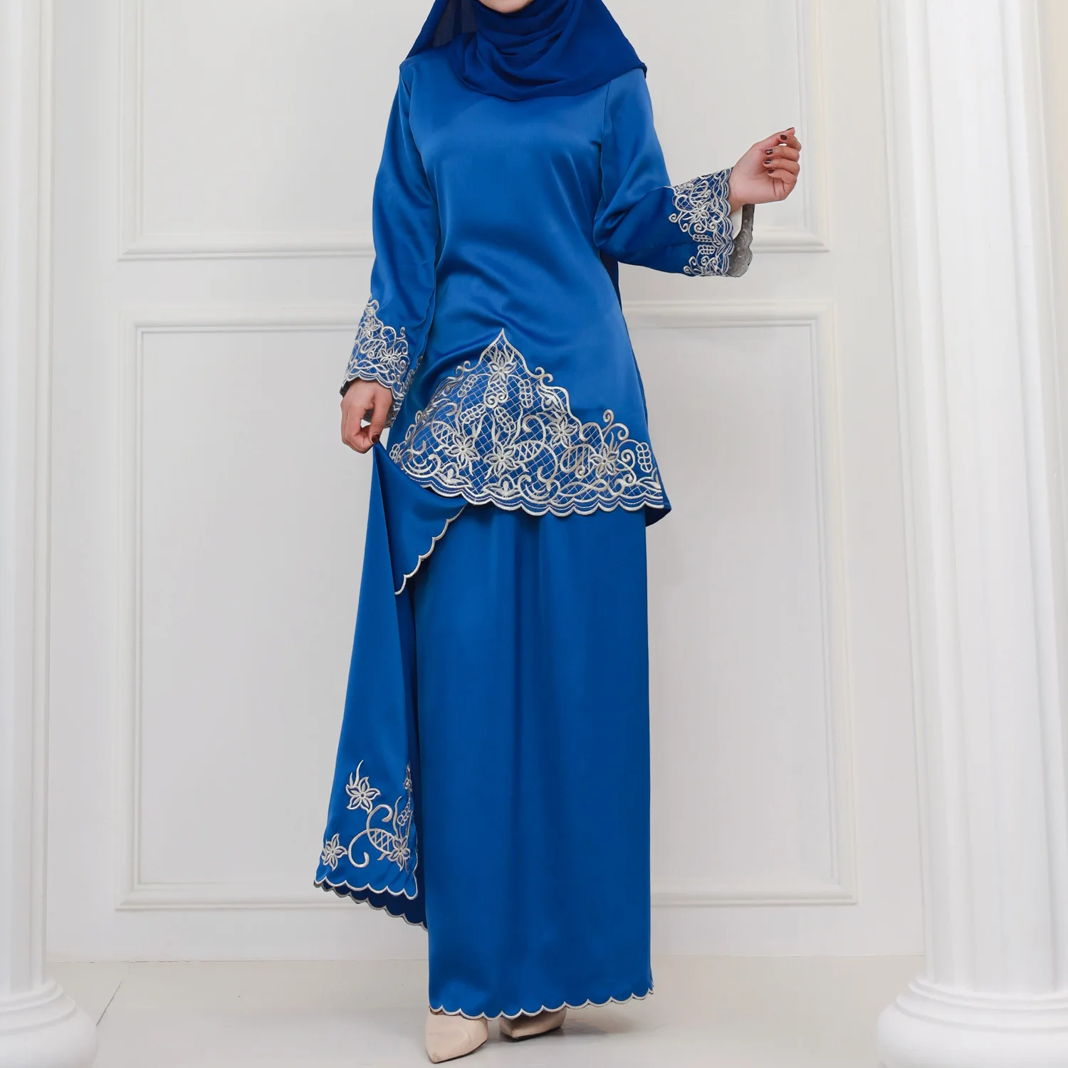 Embroidered Middle East Two-piece Set arabic muslim dress malaysia islamic clothing Baju Kurung Muslim Dress