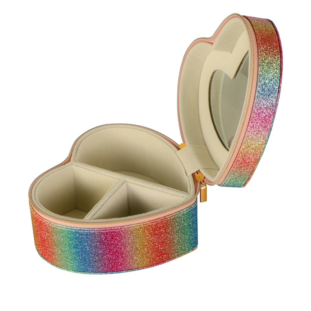 Wholesale velvet luxury women bracelet ring rainbow heart jewelry storage bag jewelry box
