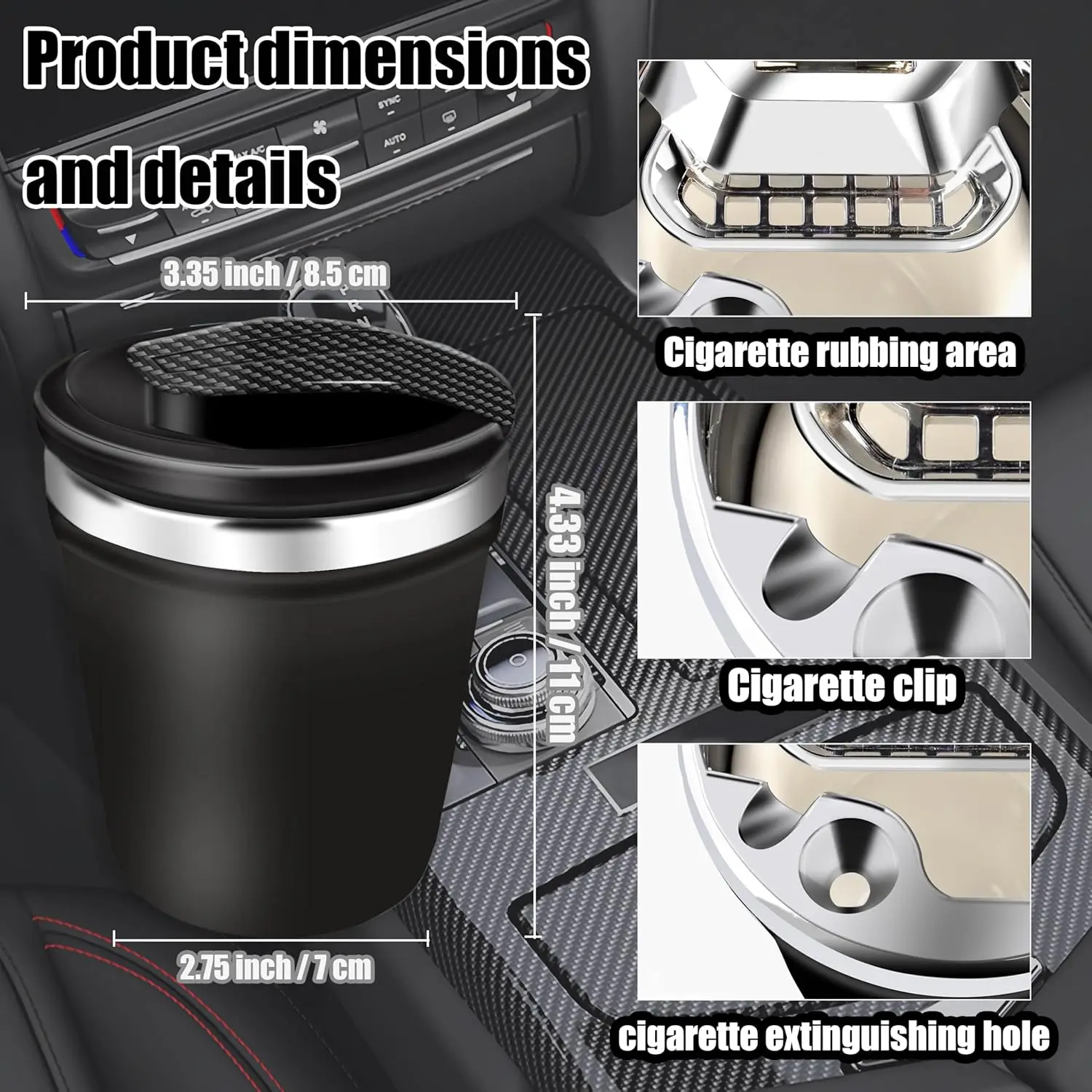 Portable Car Ash Tray With Lid Smell Proof, Cigarette Ashtray Cup Holder for Truck Auto Office, Home, Car Ashtray