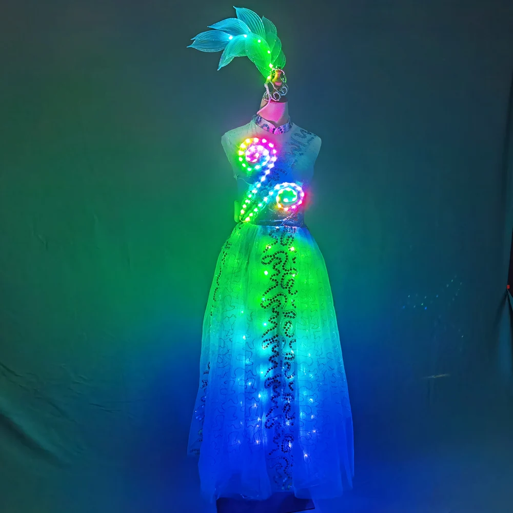 Oriental Dance LED Costume Sexy Group Opening Carnival Stage Wear Luminous Dress for Holiday Performance Suit