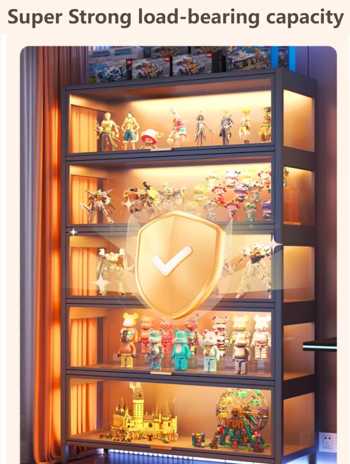 Modern Style Metal Dustproof Cabinet Toy Model and Curio Display Case with Storage Shelves Dining Acrylic Display Cabinet