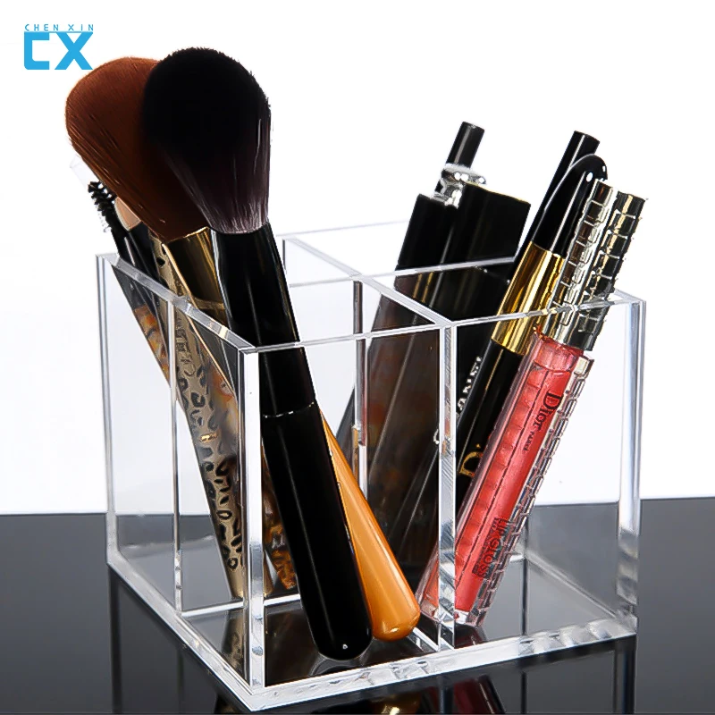 Desktop Finishing Square Pen Holder Eyebrow Pen Storage Box 4-Compartment Classified Makeup Transparent Storage Box