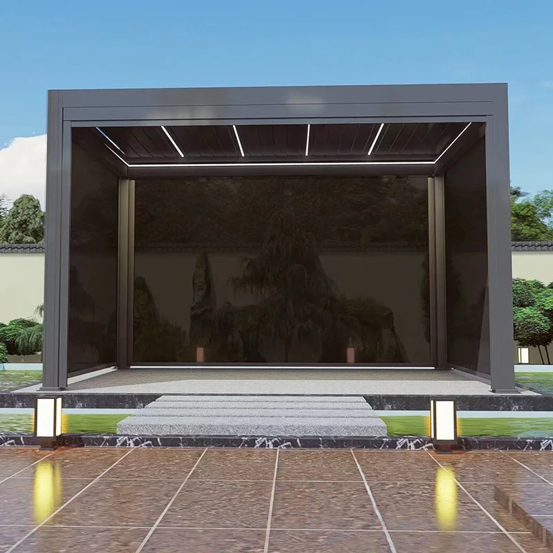 Outdoor aluminum, alloy electric louver pavilion sunshade waterproof sun-proof courtyard Villa Hotel Leisure Pavilion