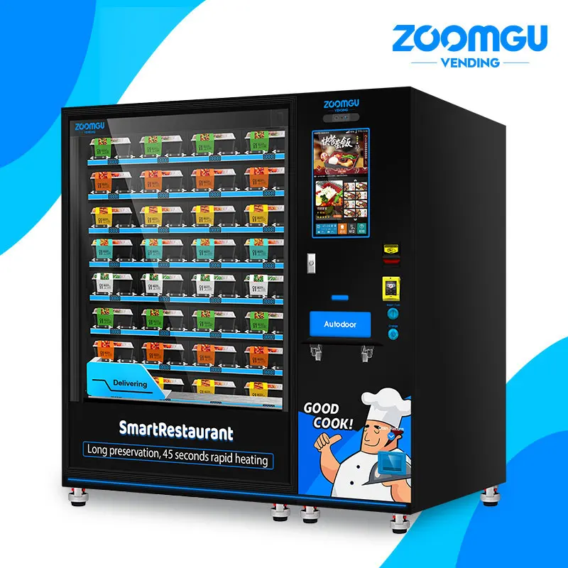 Zoomgu индивидуальный продавец пищевых продуктов автоматический аппарат для продажи пищи горячего питания микроволновый торговый автомат в конвейере