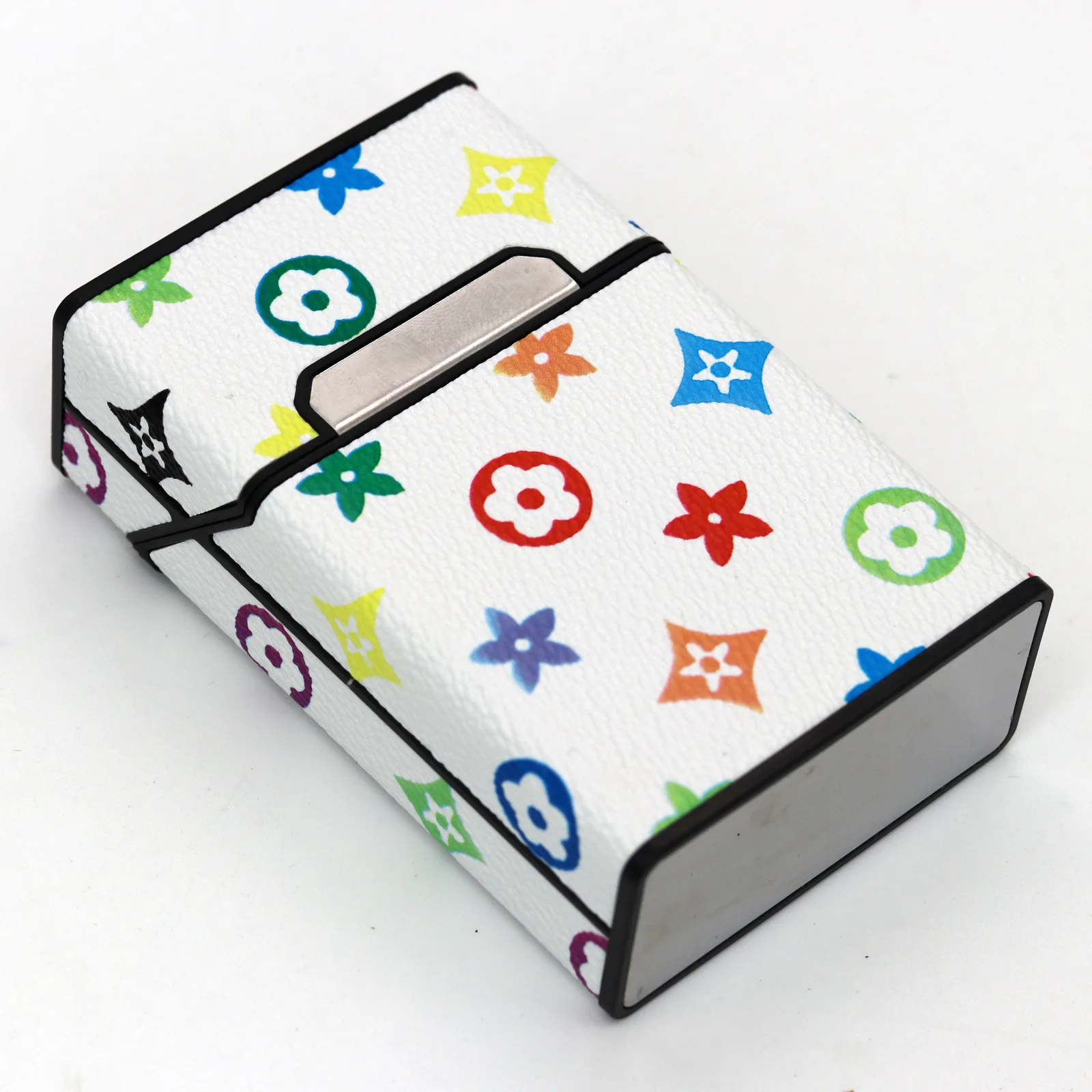 2023 Luxury Holds 20 Cigarette King Size 84Mm Lv Pattern Mens Handmade Magnetic Closure Square Pu Leather Metal Cigarette Case