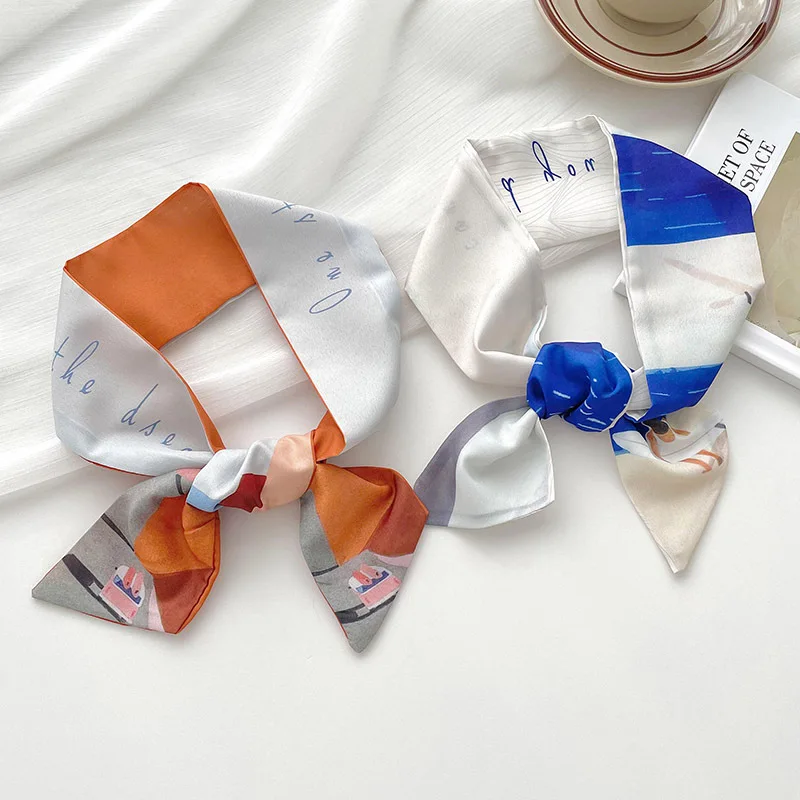 Polk Dot Printing Orange Green Purple Yellow Blue Candy Color Narrow Small Silk Stain Twill Long Hair Ribbon Wrist Head Scarves