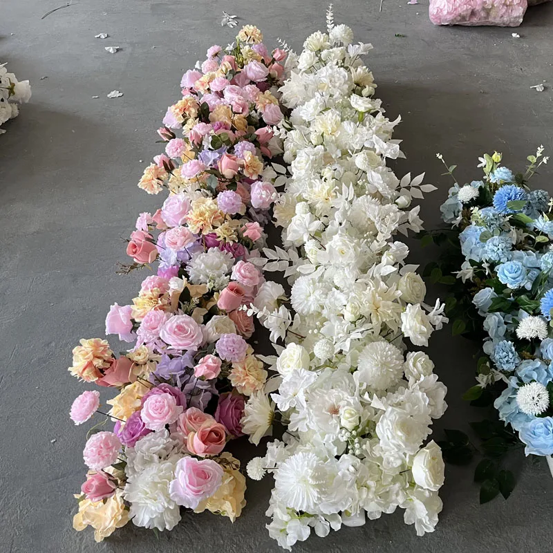 B-FR005 Wholesale artificial purple flower runner decoration silk flower runner wedding table artificial flower runner