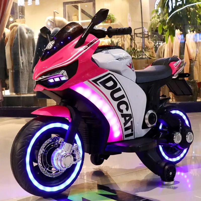 2022 New Factory Wholesale Battery Powered Pink Color Multi Music Child Drive  kids electric motorcycle with Wheel lights