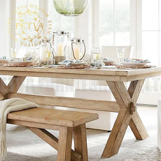 Real wood cross leg wood picnic banquet dinning room wood table for wedding