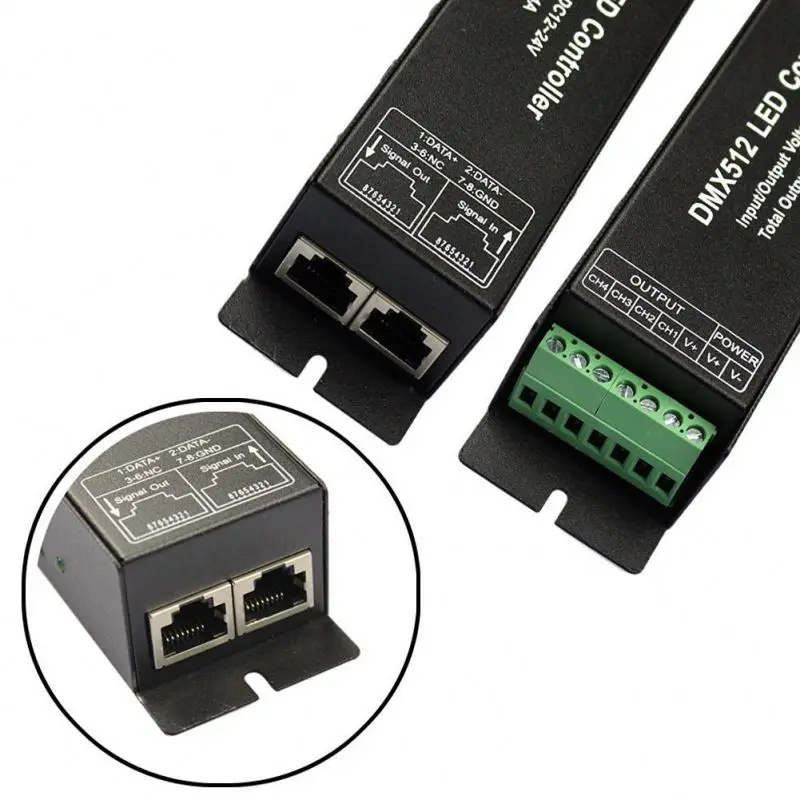 12 В 192 Вт цифровой дисплей RGB контроллер RJ45 3-канальный 3CH DMX512 DMX декодер