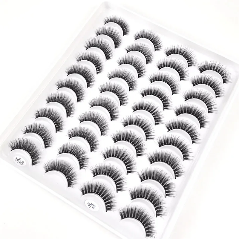 20 Pairs 3d Soft Mink False Eyelashes Handmade Wispy Fluffy Long Lashes Natural Faux Mink Lash Trays Qingdao Eyelash