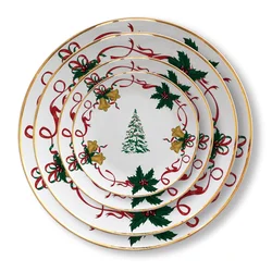 Christmas 2021 ceramic plates sets dinnerware tableware bone china christmas tree plates