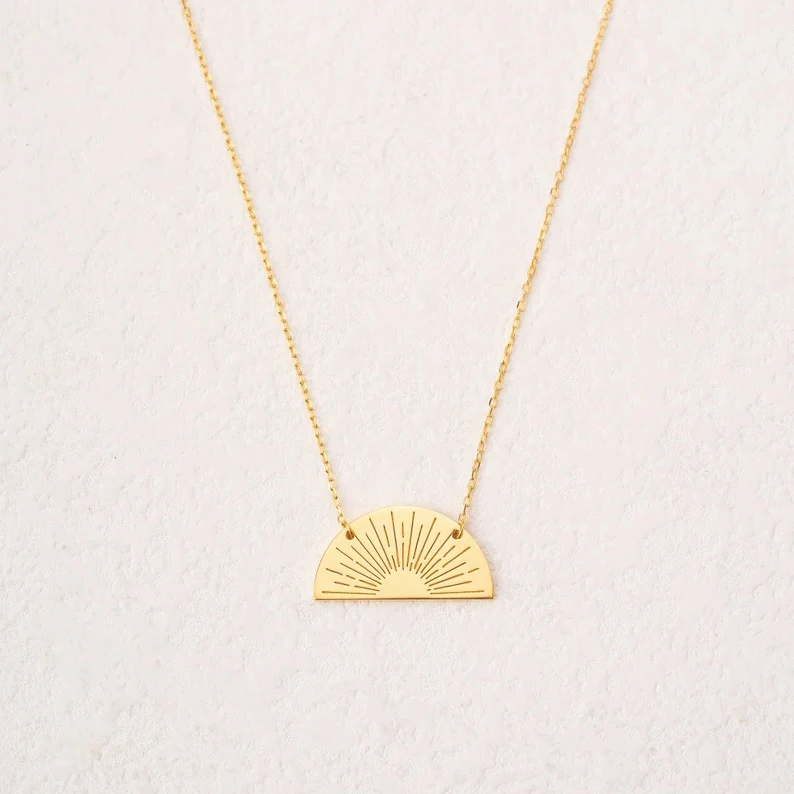Sunshine Sunset Jewelry 18k Gold Plated Stainless Steel Necklace Half Circle You Are My Sunshine Necklace For Friendship Women