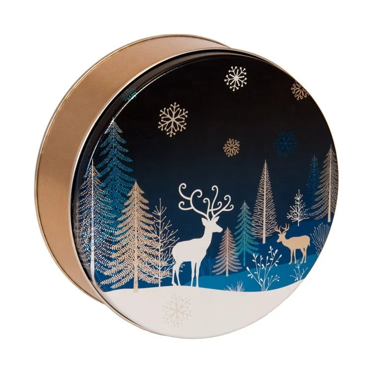 OEM Custom Wholesale Metal Container Butter Cookies Tin Christmas Cake Biscuit Candy Round Cookie Tins With Lid