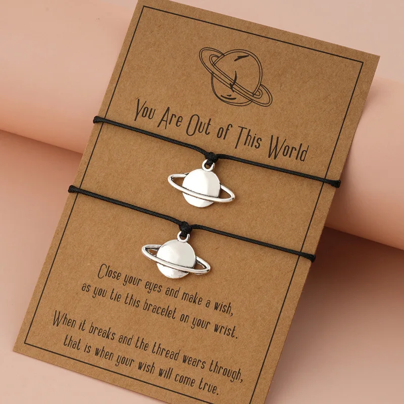 Summer Products Creative products under 2 dollar alloy universe planet hand wax thread woven adjustable card hand rope bracelet