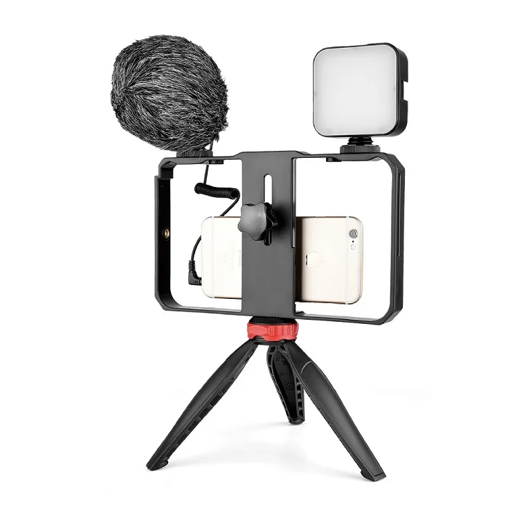 New Arrivals Cell Phone Cage Kit With Microphone Led Video Light Table Top Tripod  Vlogging Smartphone Video Rig Kits