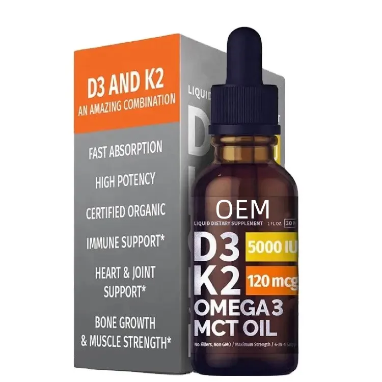 Organic Vitamin D3 K2 Drops w MCT Oil Omega 3, 5000 IU, Maximum Strength Vitamin D Liquid 5000 IU,  Vitamin D3 K2 Drops