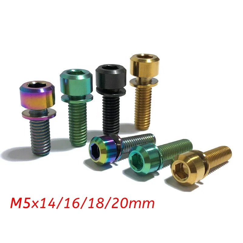 Custom Color Black Titanium Bolt M5x20/18/16/14mm Allen Key Square Head Screw with Washer for Bicycle Stem Seatpost Parts