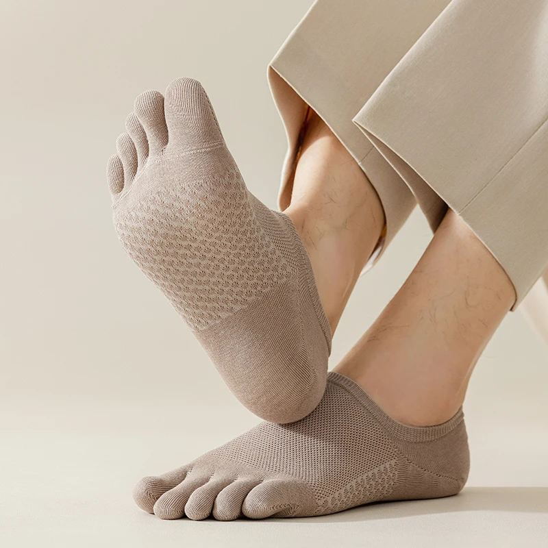 Men breathable combed cotton black five-toe sock Five-Finger Glued Dance Yoga Sports Indoor Fitness Socks