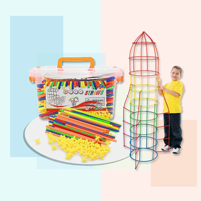 Creative Building Construction Straw building blocks Toy plastic brick set 4D space for kid