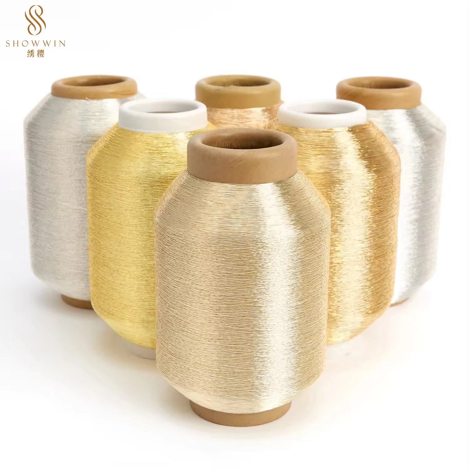 Заводская поставка Высококачественная Вышивальная нить 600D полиэстер чистого золота серебра Ms типа металлическая пряжа для вязальной машины