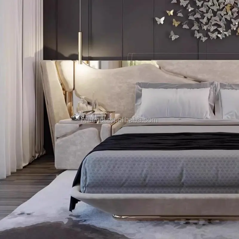 Modern Luxury High-End Villa Bedroom Set High Quality King Size Royal Furniture Wood Frame Leather Queen Double Available