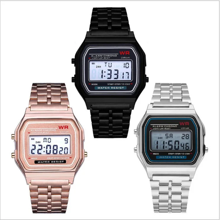 LED Digital Unisex Watch Women Men Gold Silver Black Vintage Sports black Wristwatches Electronic Digital Present Gift Male