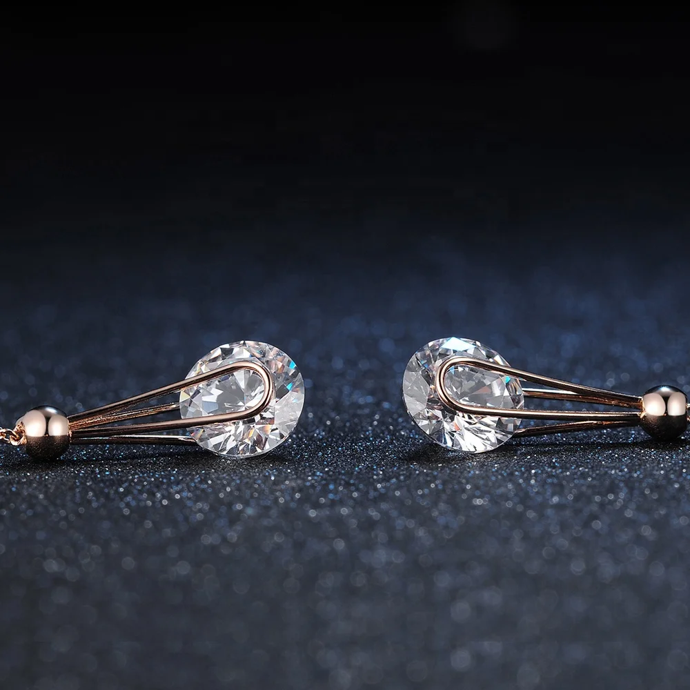 Hot-sale Aretes Largos Trendy Fashion Womens Ladies Jewelry 8mm Round Zircon Drop Long Earring E683-M