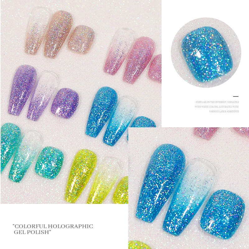 2023 New Holographic Glitter Gel Nail Polish 7.5ml OEM Sparkling Sequins Soak Off UV LED Varnish Nail Art Decoration