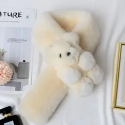 Winter Fashion Cute Design Cartoon Bear Animal Decoration Warm Kids Super Soft Plush Faux Fur Scarf