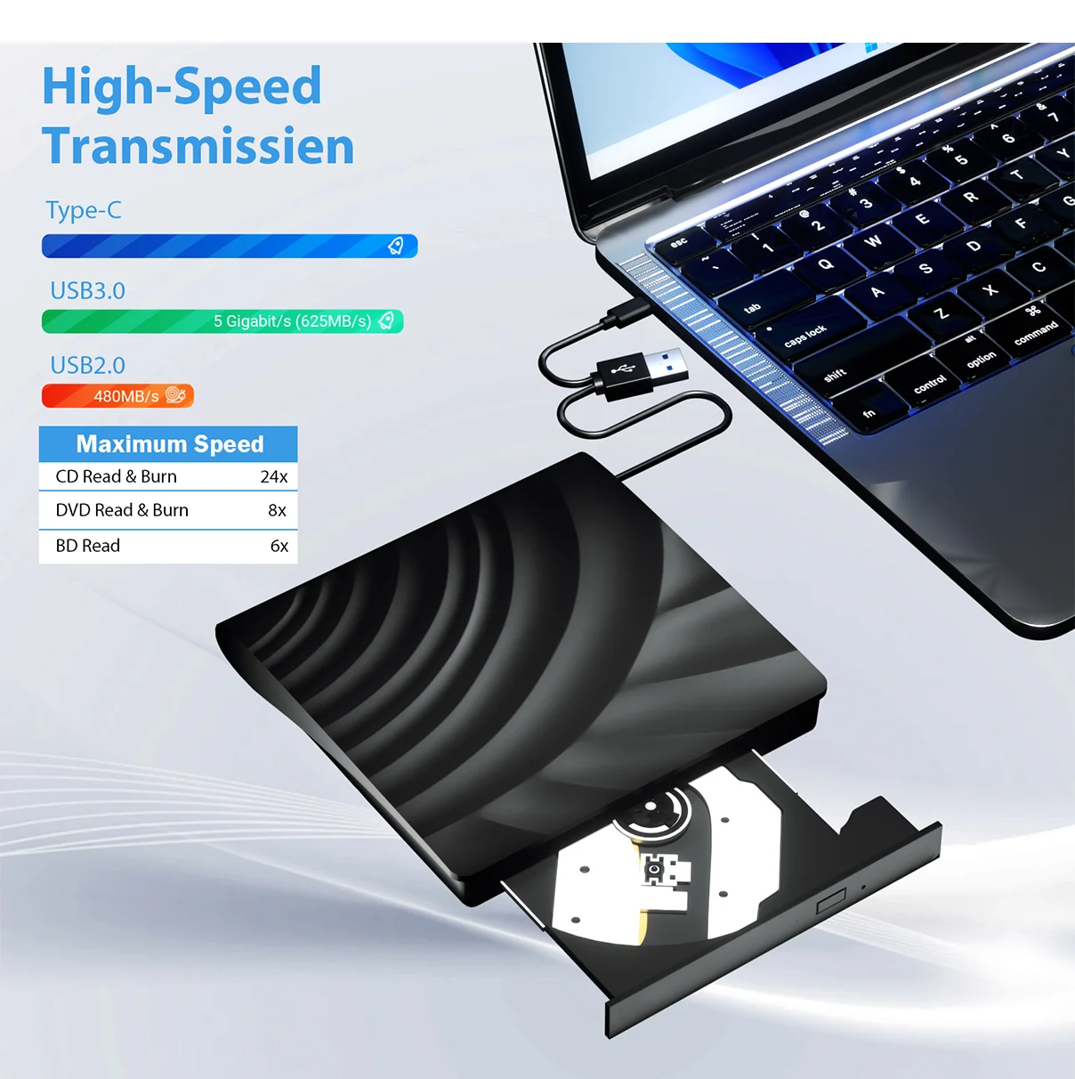 External  cd/bd/dvd writer burners optical drive  Card Reader Drive Compatible with desktop Windows Mac USB 3.0/Type-C