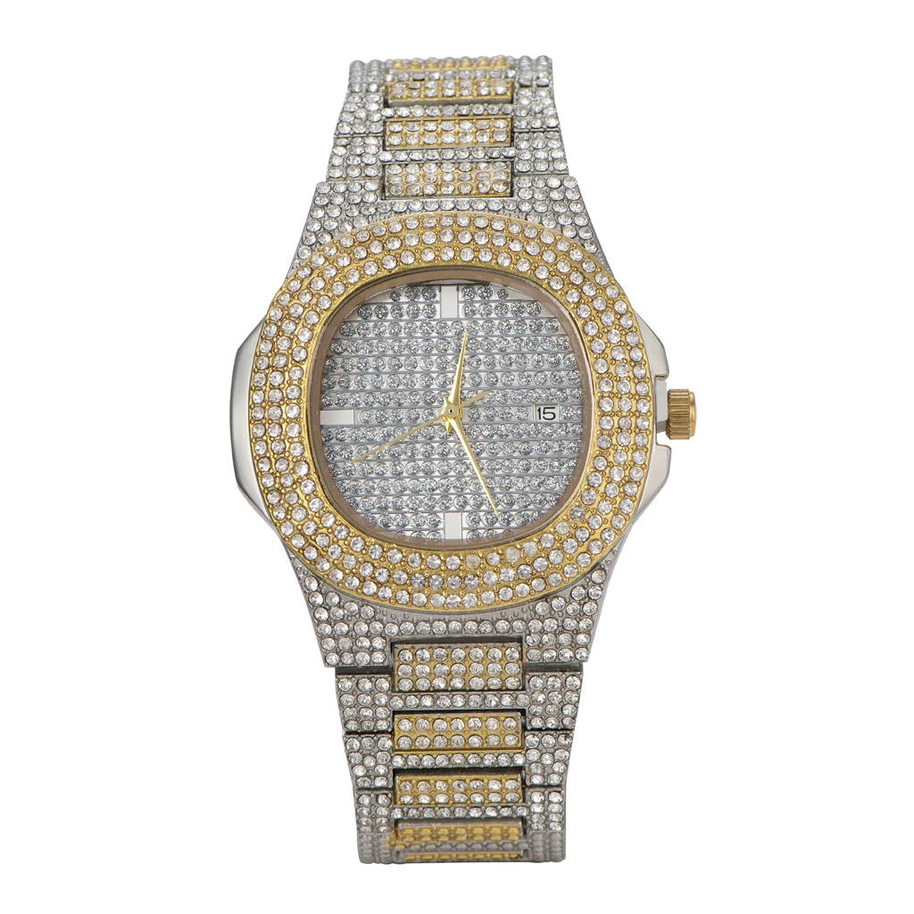  2021 Hip Hop Jewelry 18K Gold Plated Micro CZ Diamond Stainless Steel Roman Watches Luxury Men
