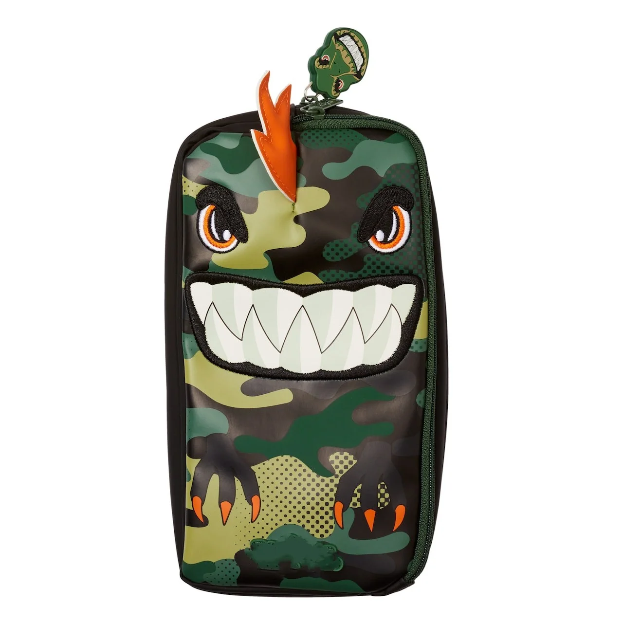 Factory custom dark green T-Rex double layer large capacity pencil case