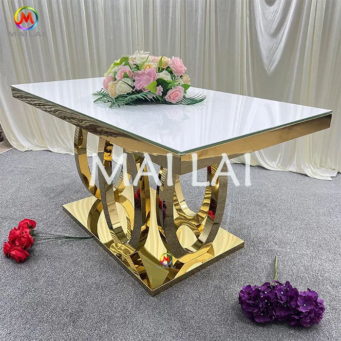 Luxury stainless steel furniture wedding event Elegant Bride And Groom Glass Dining Table