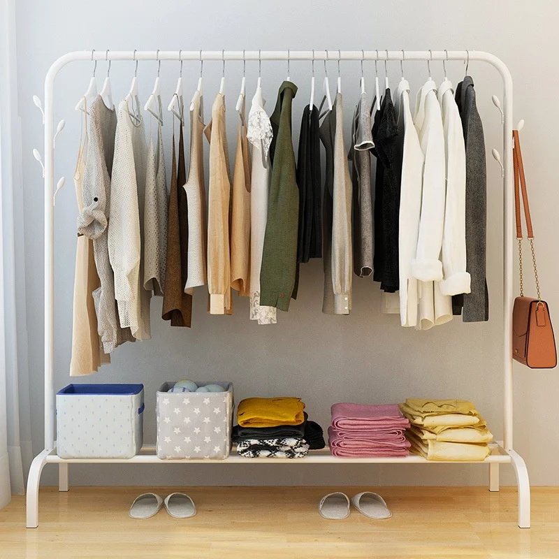 Современная металлическая подвесная рейка для одежды и 8 крючков, подставка для одежды, пальто, платья, рубашек, с двойной полкой для обуви