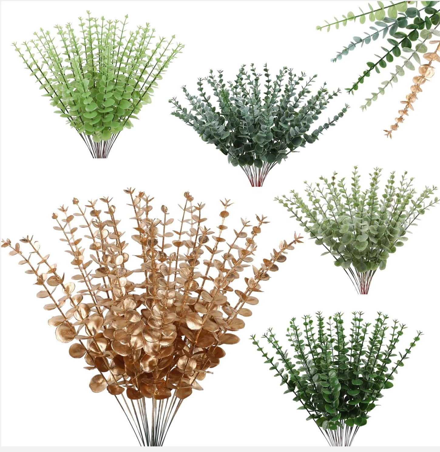 Eucalyptus Stems Decor  Faux Golden Branches  Wedding Centerpiece Flower Floral Arrangement Artificial Eucalyptus Leaves