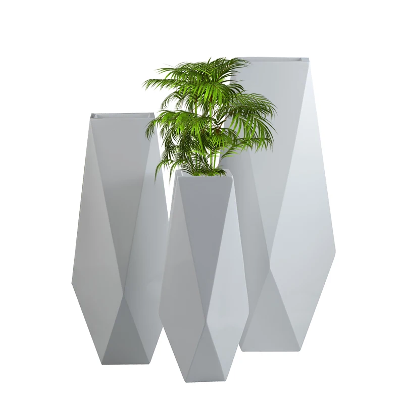 Creative Shape Wholesale Artificial Flower Pots Glossy White Indoor Geometric Vase