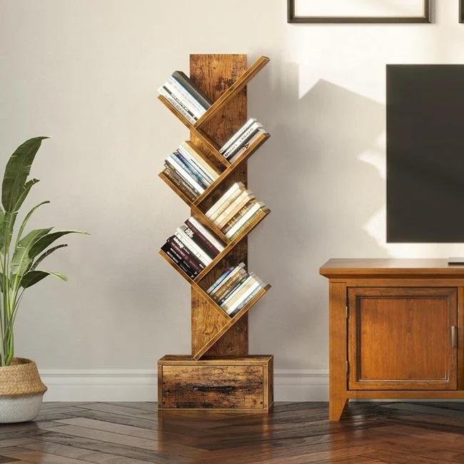 Cheap price Customized wooden  Tree Branch Model  Book living room white corner storage  Shelf