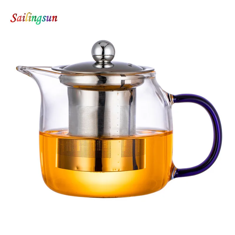 sublimation colourful handle thermo proof high clear borosilicate glass tea pot