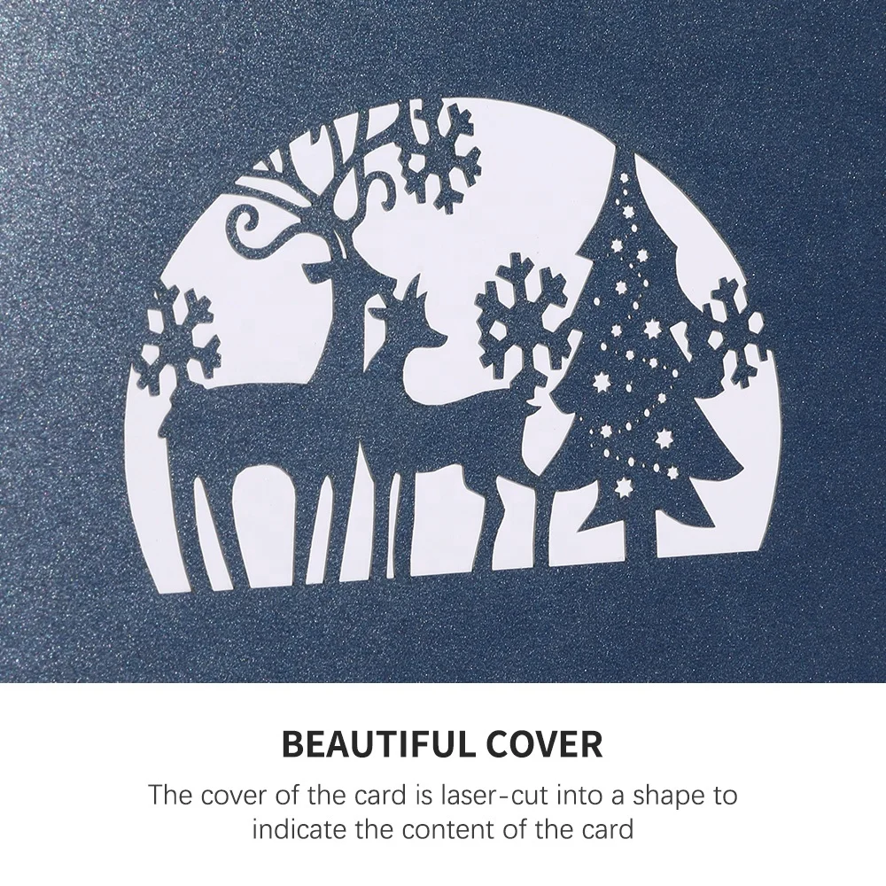 Wholesale Laser Cut Luxury Elk Holiday Merry Christmas Pop-up Pop Up Greeting Cards with Envelopes