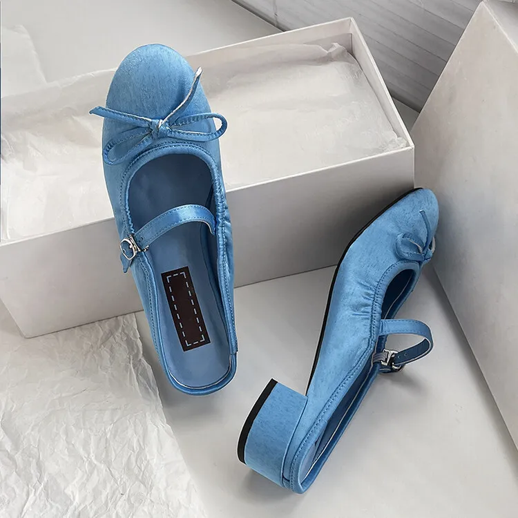 XINZI RAIN Logo Custom Ladies Ballerina Clog Sandal Cute Round Toe Silk Satin 4.5cm Block Heel Women Ballet Mule Shoes