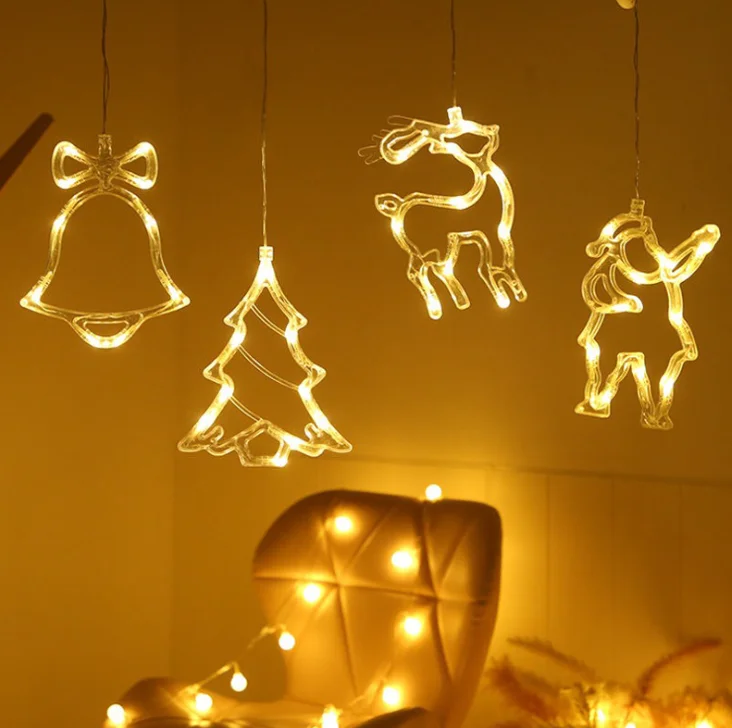 Transparent Acrylic Lamp Hanging Reindeer Star Snowflake Window Christmas Holiday Lighting Decoration Led Light with Sucker