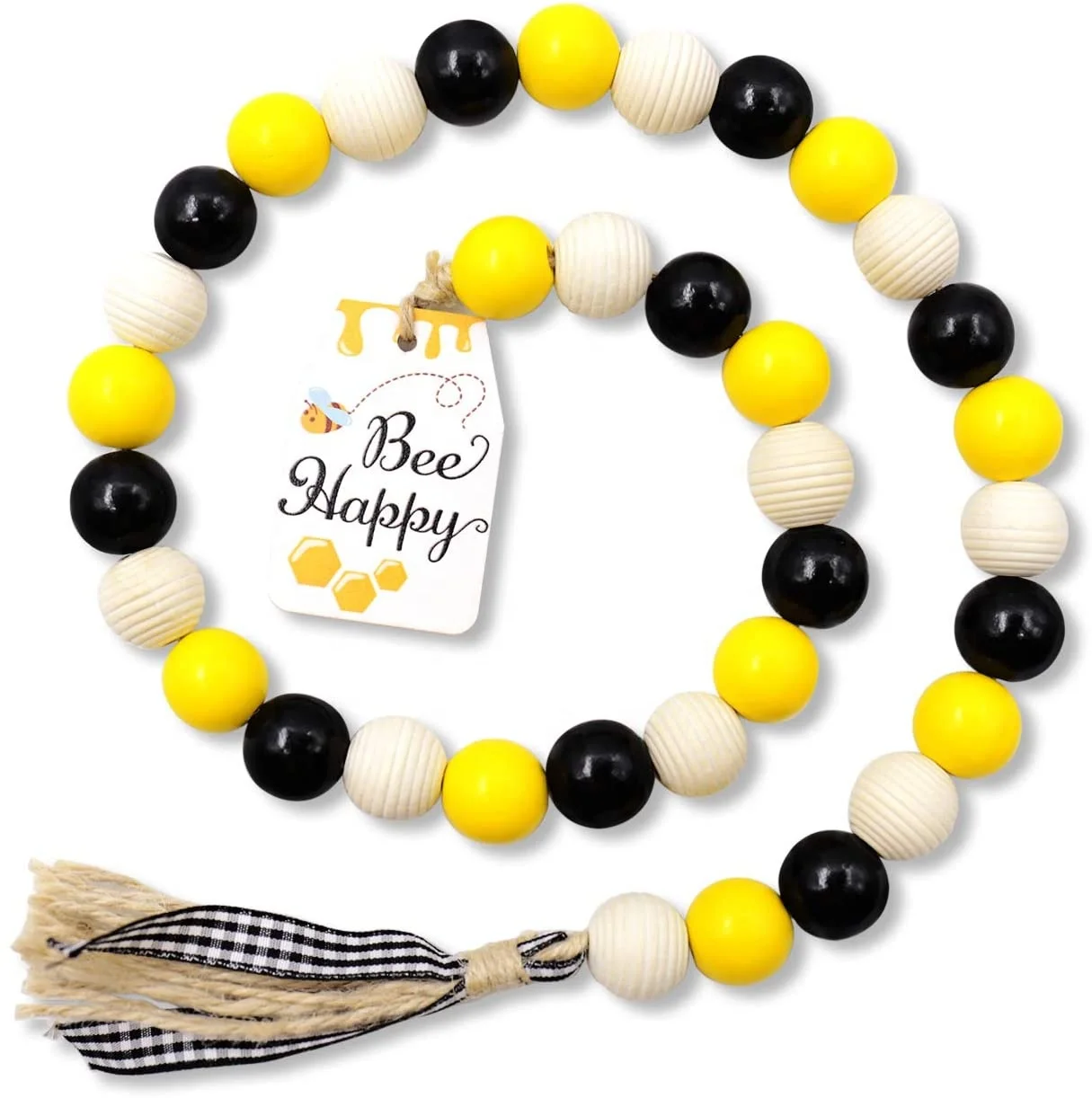 
Rustic Farmhouse Home Decorations Bee Wood Bead Garland with Tassels 